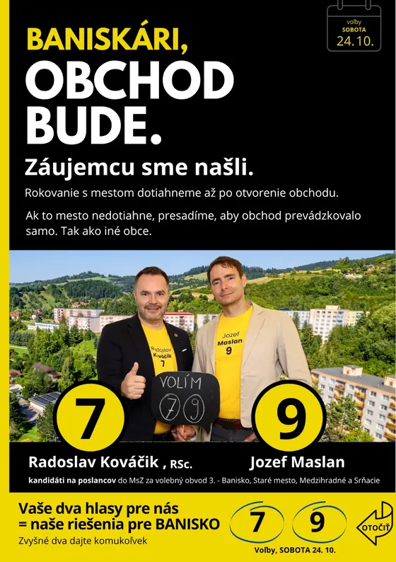 Leták: Baniskári, obchod bude. Záujemcu sme našli.